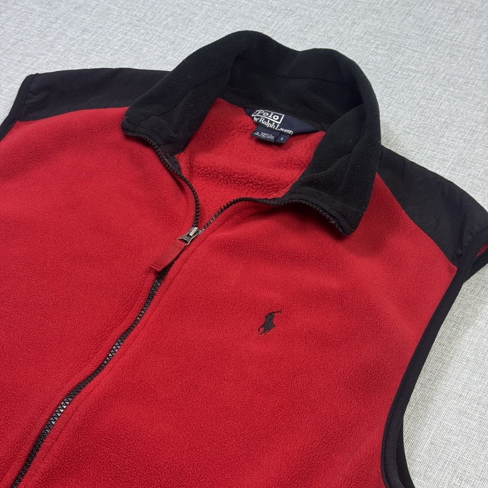 Polo Ralph Lauren Vintage Full Zip Fleece Jacket Vest Mens Large Red Polyester